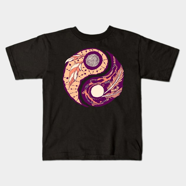 Peach Feathers Yin Yang Kids T-Shirt by kenallouis